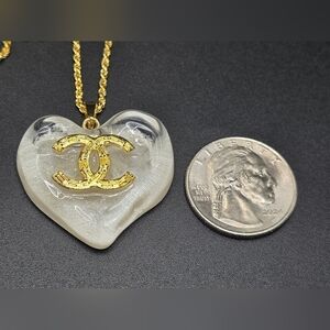 Chanel Heart Pendant Necklace – Resin Heart + Gold Filled Over S925 Chain